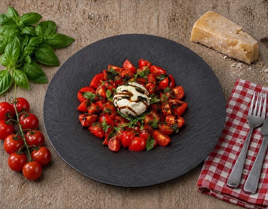 Frische Tomaten, Basilikum und Parmesan