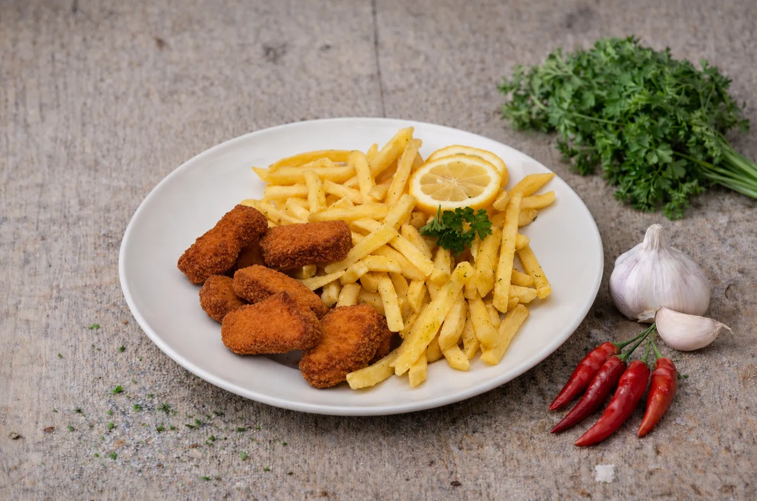 Chicken nuggets with chips