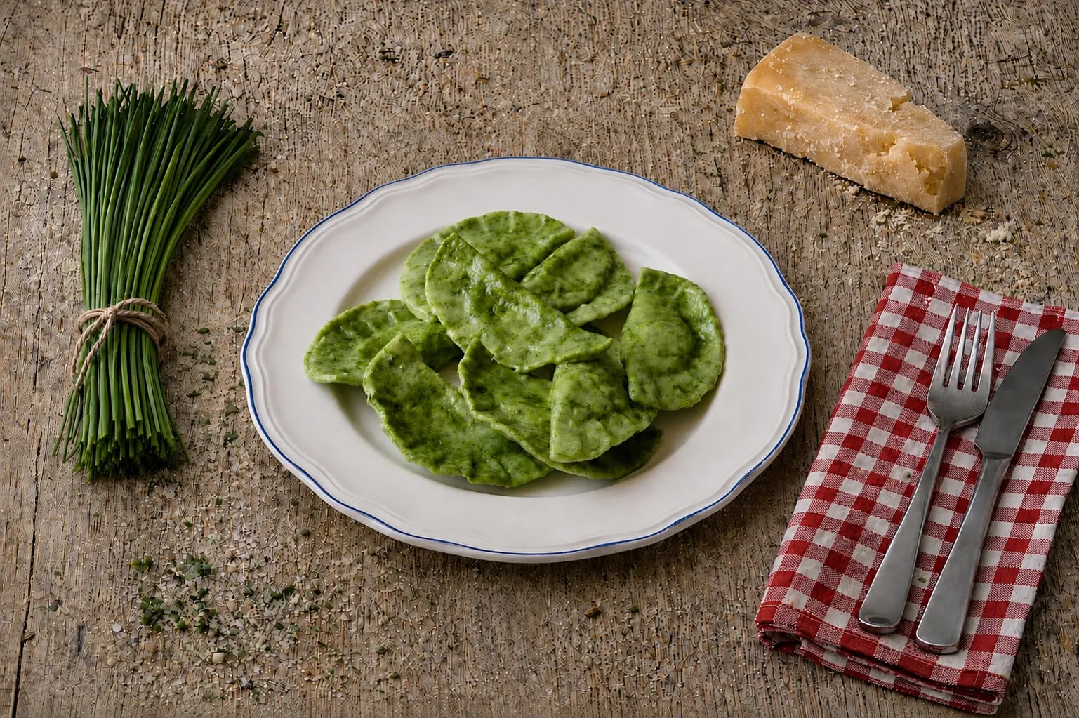 Lunetti di spinaci fatti in casa con formaggio grattugiato e burro
